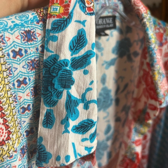 Orange Fashion Village Red and Blue Boho Patchwork Blouse S/M - Picture 15 of 16
